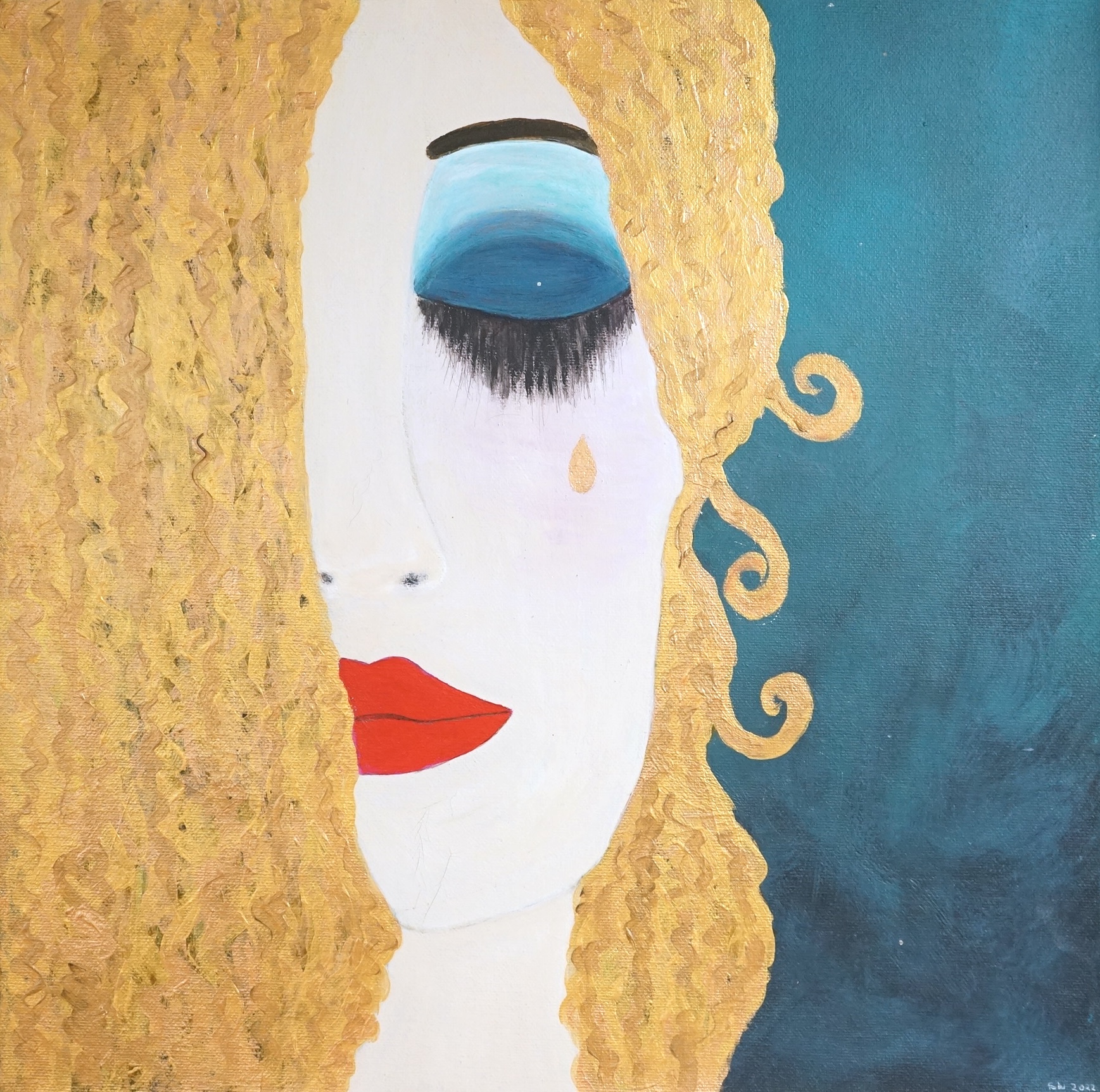 S.W, contemporary oil on canvas, female portrait study, monogrammed and dated 2022, unframed, 40 x 40cm